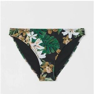 H&M Black & Green Tropical Floral Print Bikini Bottoms Size 18